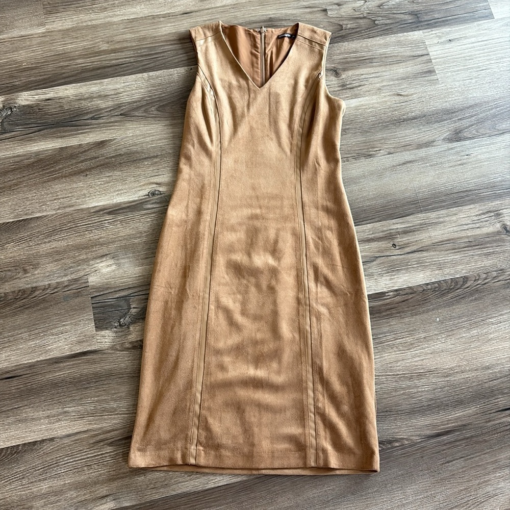 J.‎ Mclaughlin Dominque Faux Suede Sleeveless Dress Women's Size XS Brown V Neck